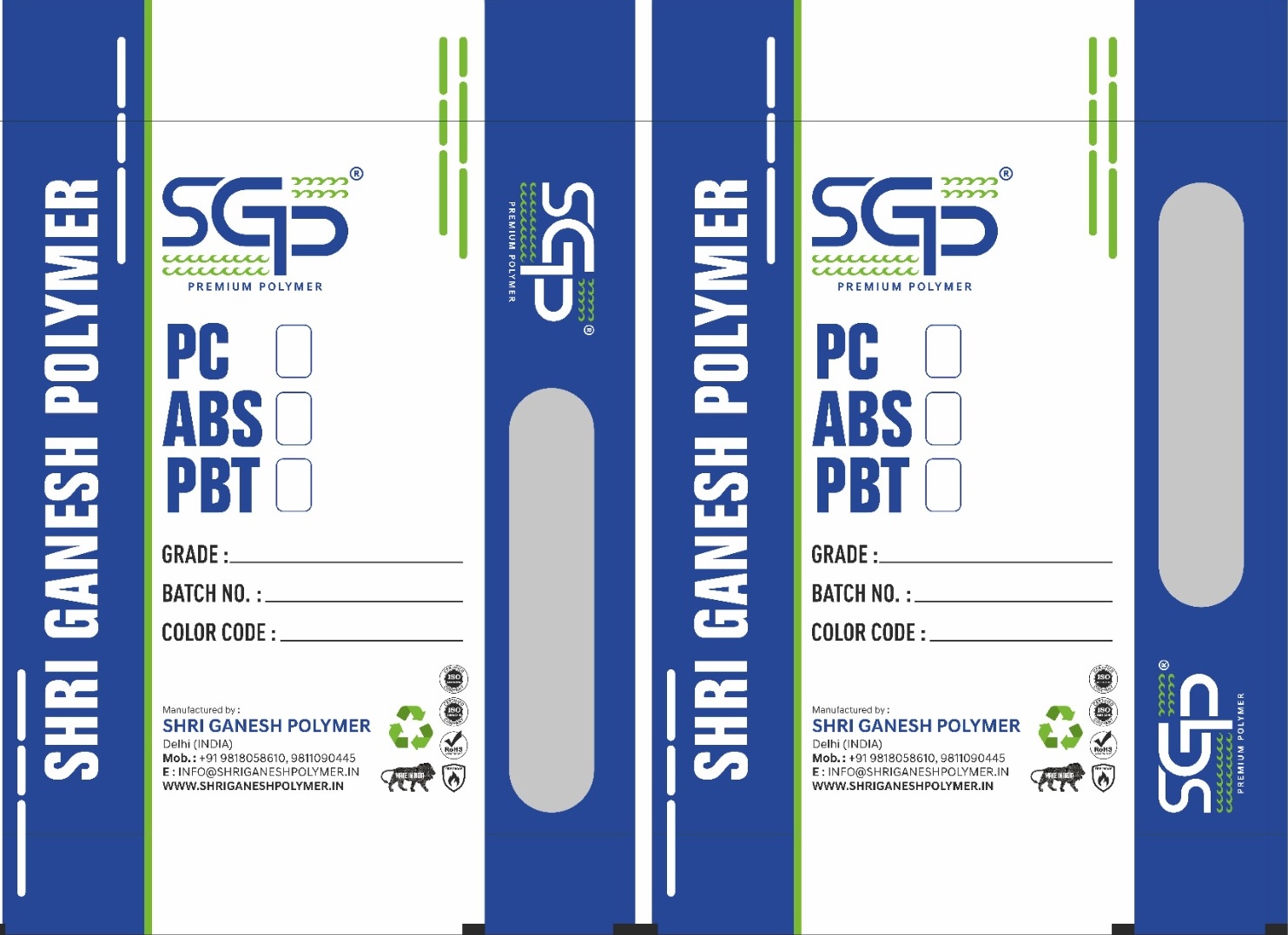 Shri Ganesh Polymer packaging bag design for PC, ABS and PBT granules